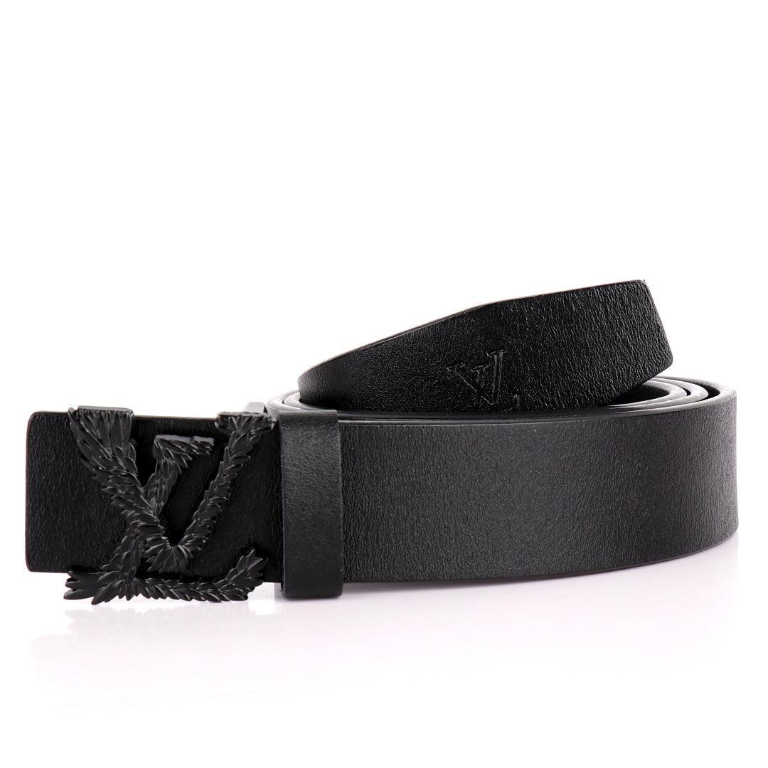 LV Crafted Logo Designed Luxurious Men's Leather Belt- Black - Obeezi.com