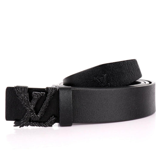 LV Crafted Logo Designed Luxurious Men's Leather Belt- Black - Obeezi.com