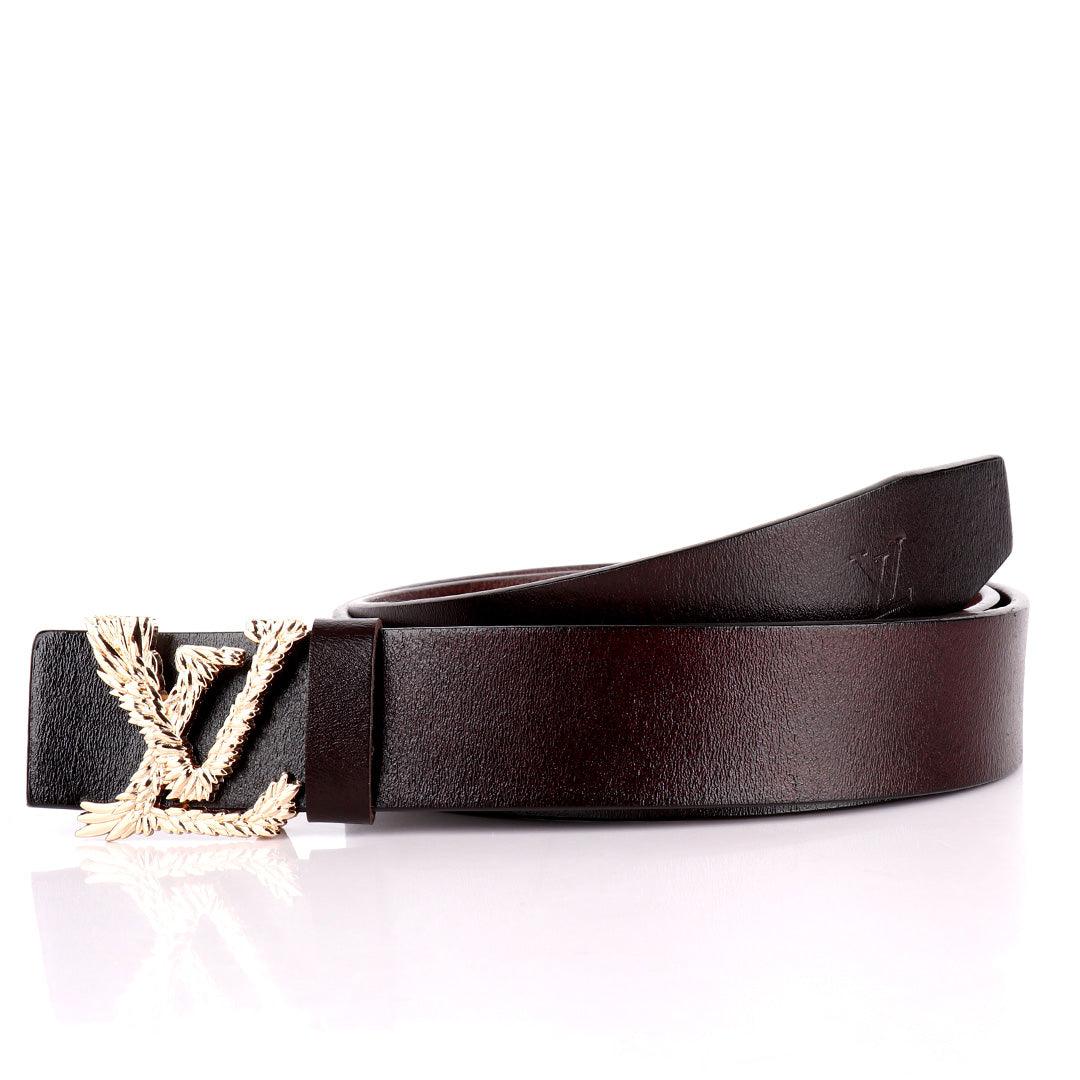 LV Crafted Logo Designed Luxurious Men's Leather Belt- Brown - Obeezi.com