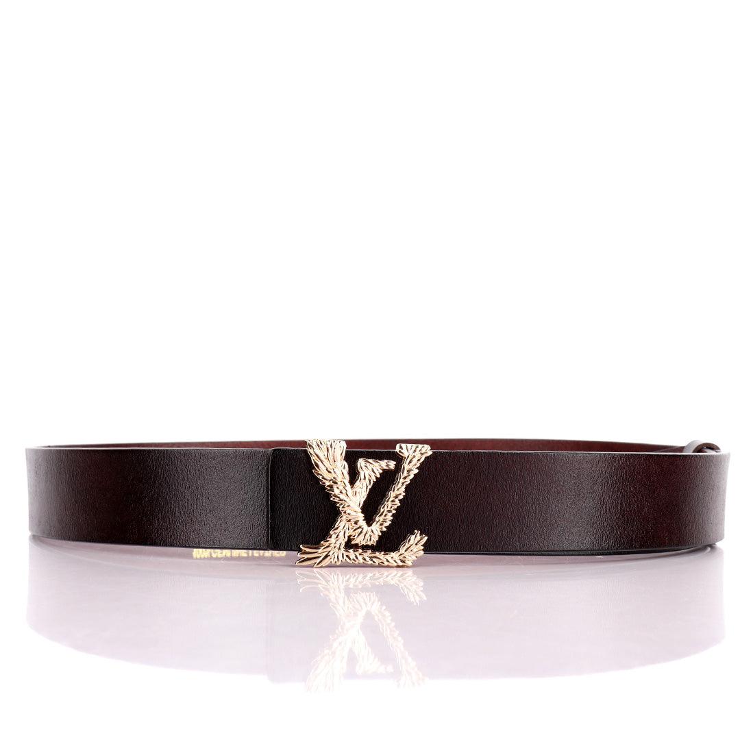 LV Crafted Logo Designed Luxurious Men's Leather Belt- Brown - Obeezi.com