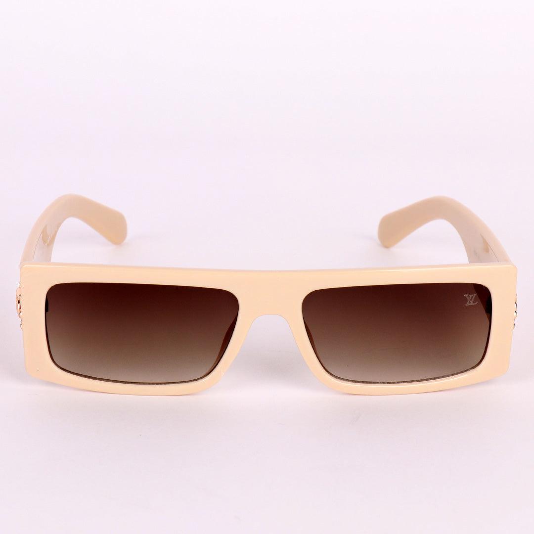 LV Lock Square Shaped Designed Sunglasses- Cream - Obeezi.com