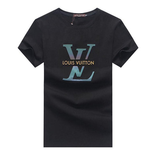 LV Logo Designed Crew Neck Black T-shirt - Obeezi