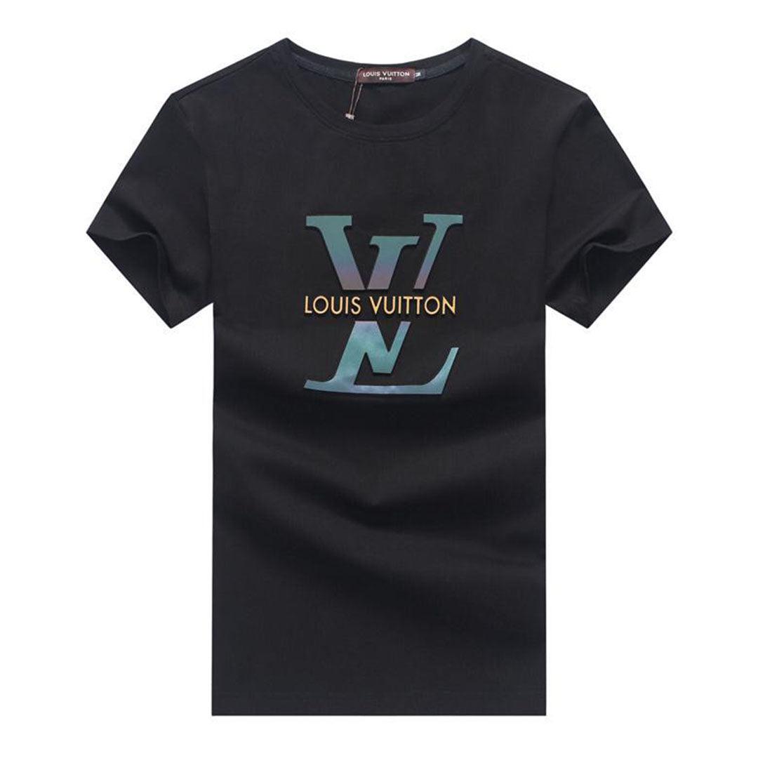 LV Logo Designed Crew Neck Black T-shirt - Obeezi
