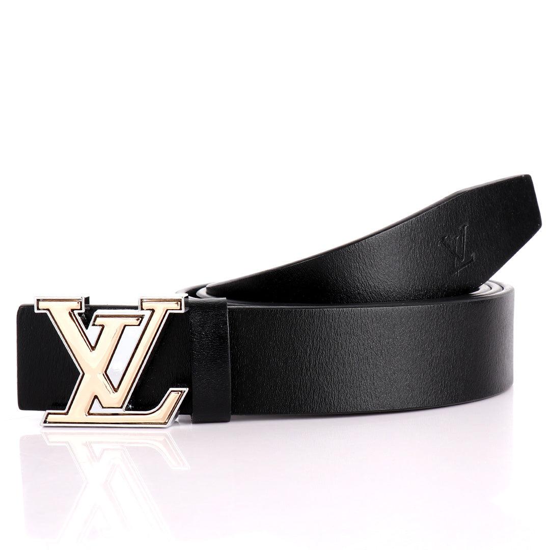 LV Logo Designed Luxurious Men's Leather Belt- Black - Obeezi.com
