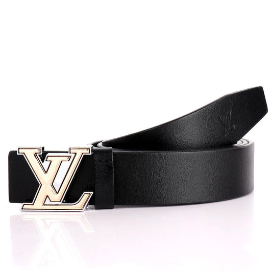 LV Logo Designed Luxurious Men's Leather Belt- Black - Obeezi.com