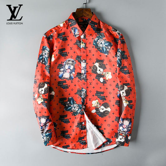 LV Paris Men's Multicolored Orange Shirt - Obeezi