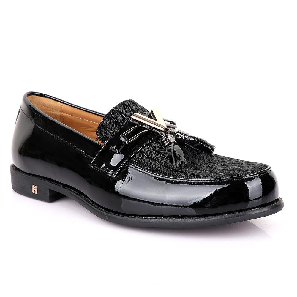 LV Patent Black Tassel Leather Shoe - Obeezi