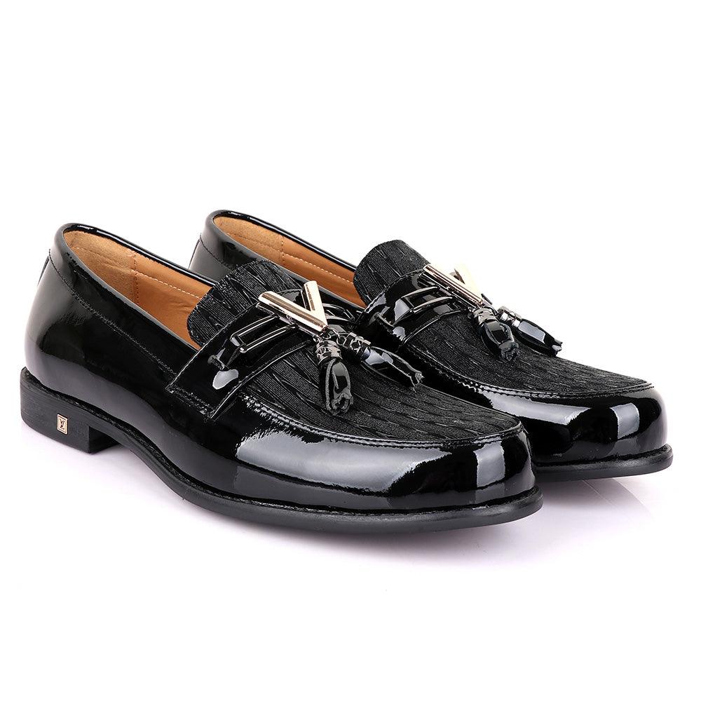 LV Patent Black Tassel Leather Shoe - Obeezi