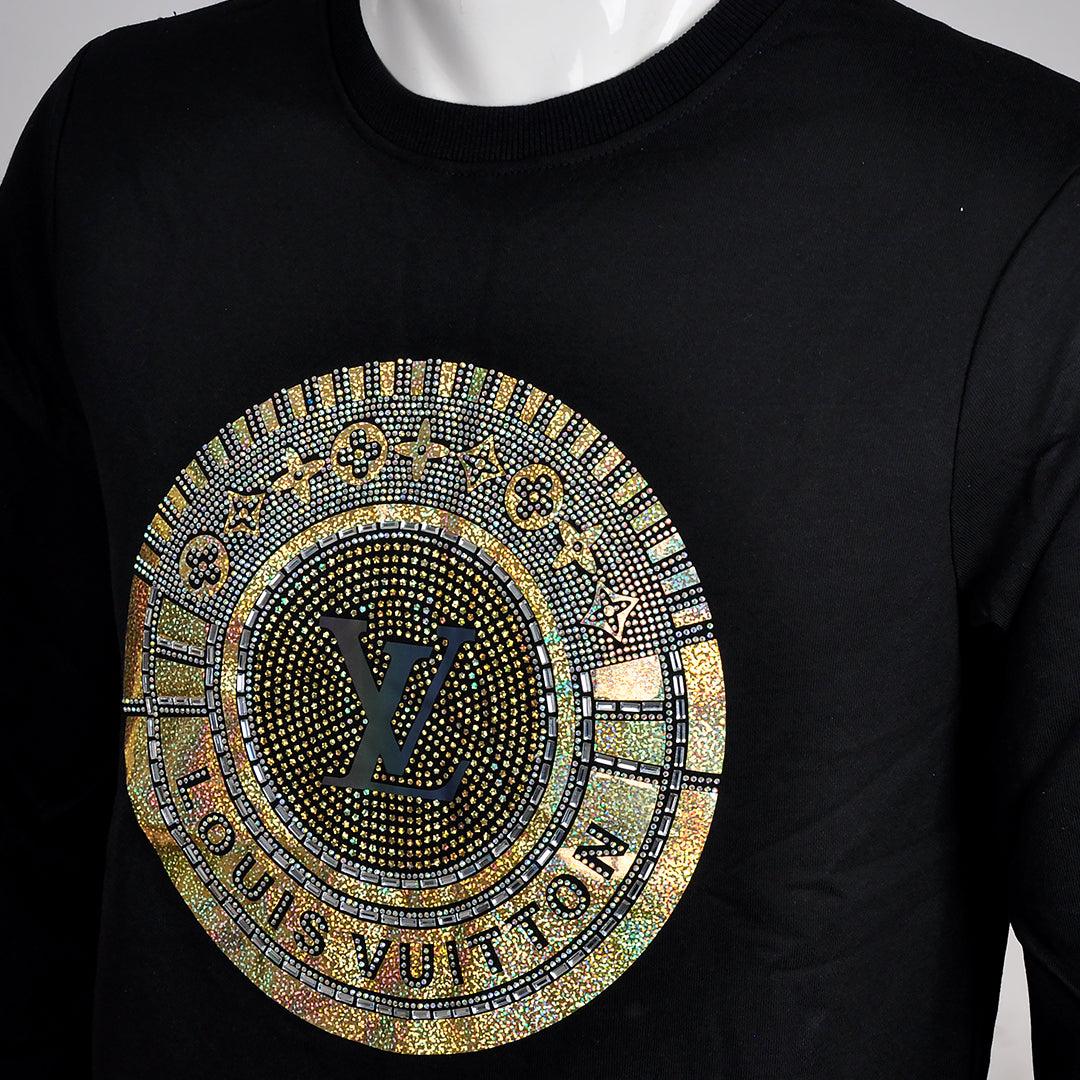 Lv Round Branded Gold Stone Designed- Black - Obeezi.com