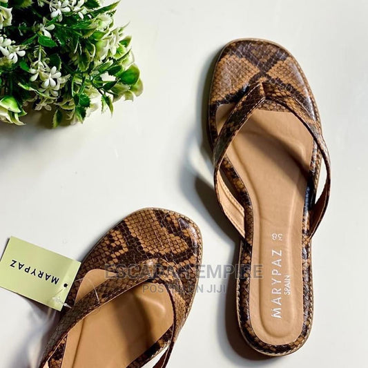 M.Paz Exquisite Brown Snake Print Designed Leather Slipper - Obeezi.com