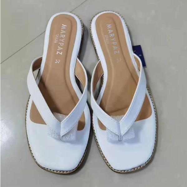 M.Paz Exquisite White Designed Leather Slipper - Obeezi.com