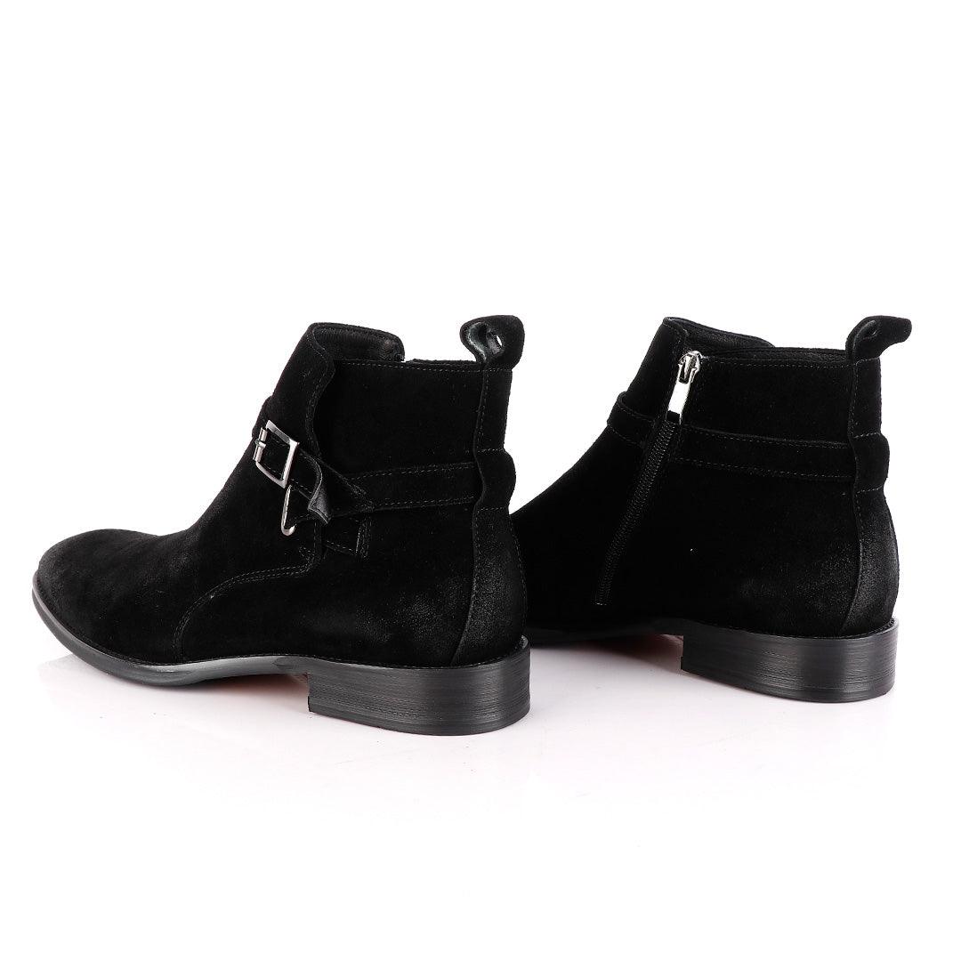 Massimo Dutti Buckle Chelsea Strap up Black Suede Shoe - Obeezi
