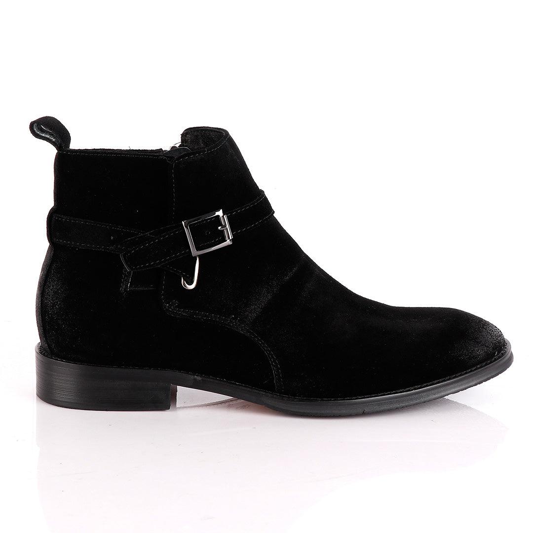 Massimo Dutti Buckle Chelsea Strap up Black Suede Shoe - Obeezi