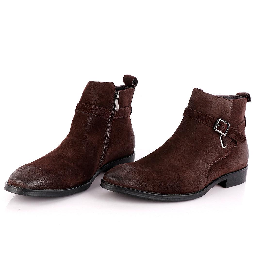 Massimo Dutti Buckle Chelsea Strap up Coffee Brown Shoe - Obeezi