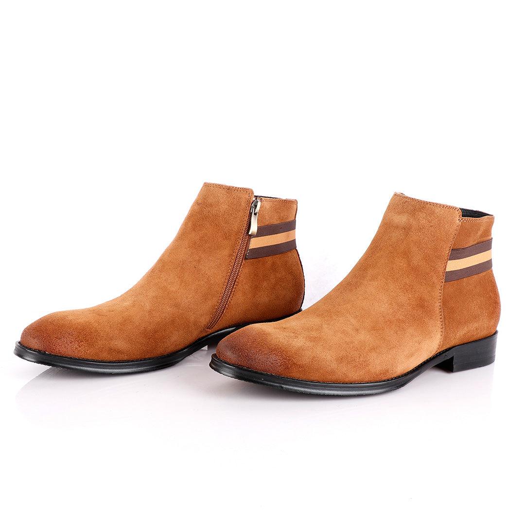 Massimo Dutti Chelsea Zip up Brown Suede Shoe - Obeezi