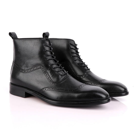 Massimo Dutti High tops Brogues Lace-up Leather Black Chelsea Boot - Obeezi