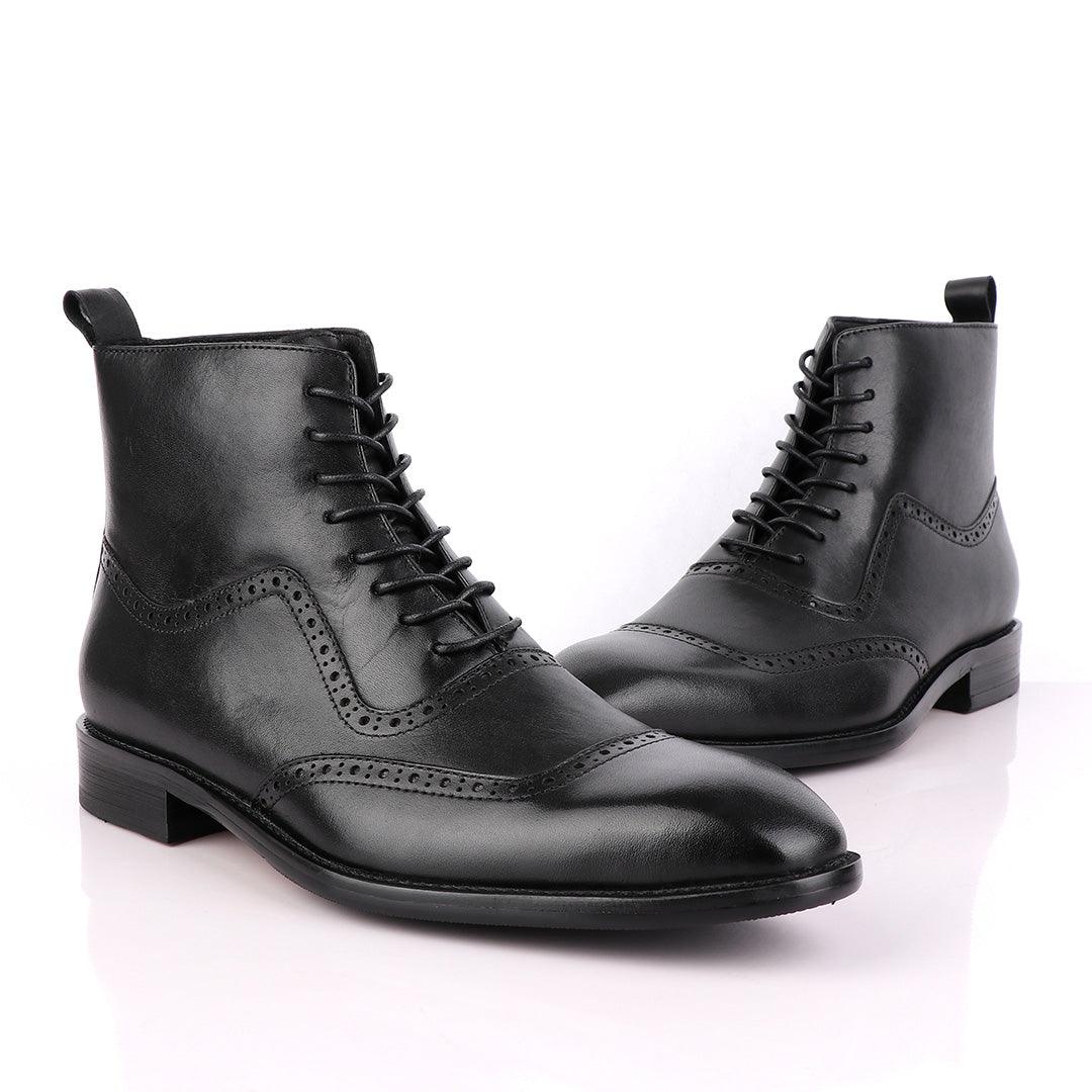 Massimo Dutti High tops Brogues Lace-up Leather Black Chelsea Boot - Obeezi