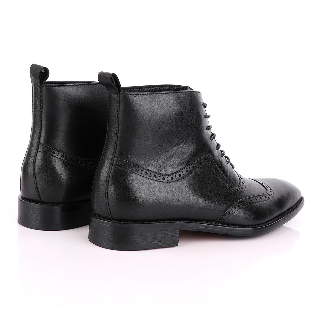 Massimo Dutti High tops Brogues Lace-up Leather Black Chelsea Boot - Obeezi