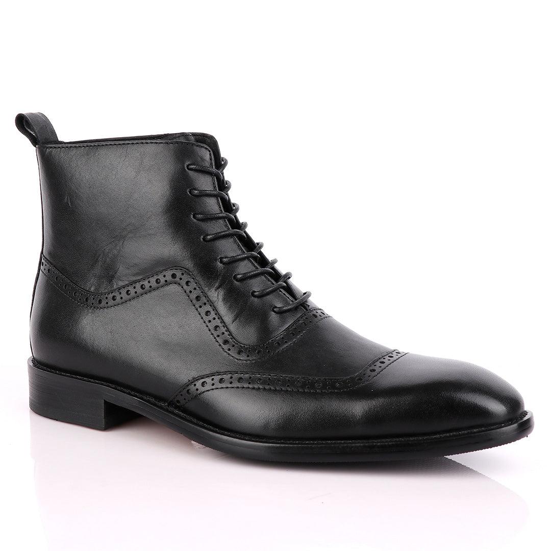 Massimo Dutti High tops Brogues Lace-up Leather Black Chelsea Boot - Obeezi