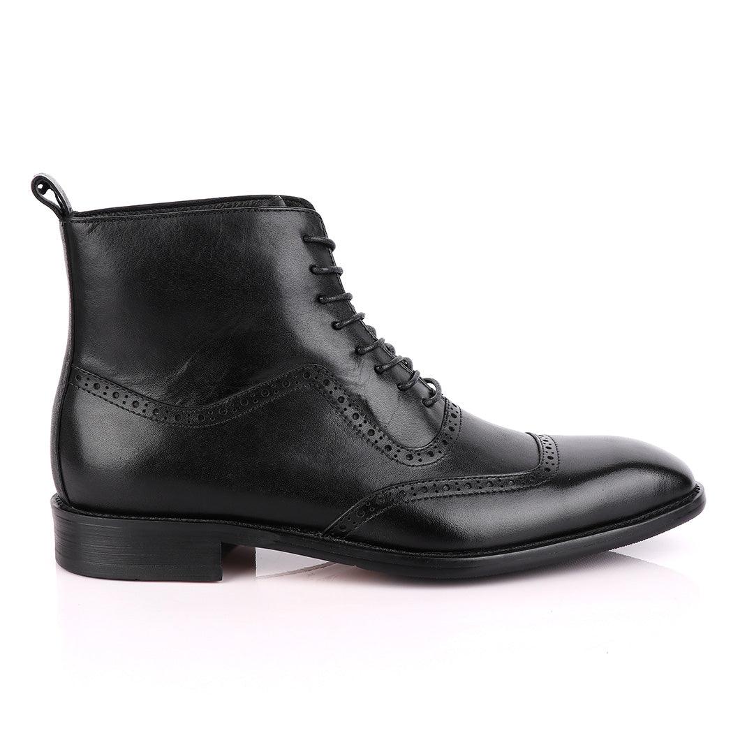 Massimo Dutti High tops Brogues Lace-up Leather Black Chelsea Boot - Obeezi