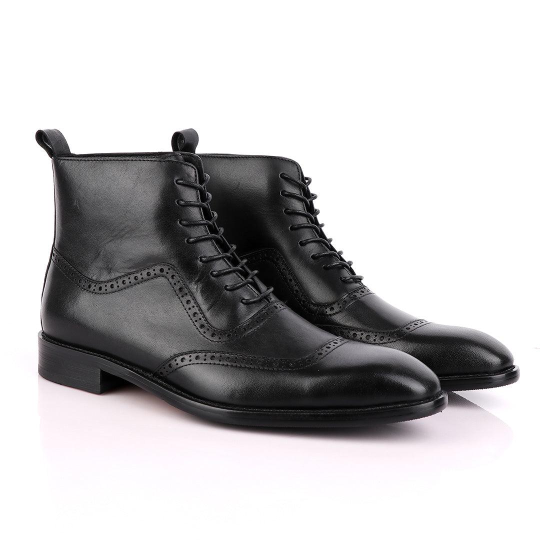 Massimo Dutti High tops Brogues Lace-up Leather Black Chelsea Boot - Obeezi