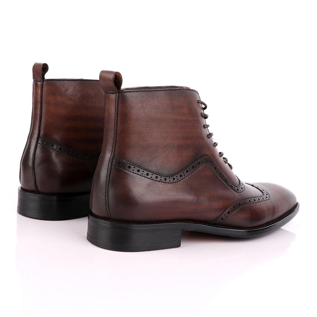 Massimo Dutti High tops Brogues Lace up Leather Chelsea Coffee Boot - Obeezi