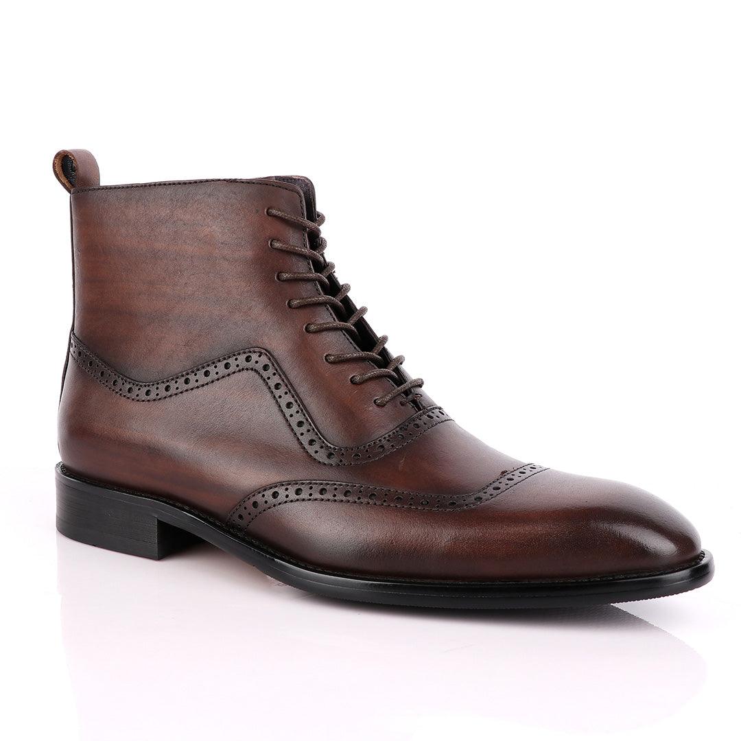 Massimo Dutti High tops Brogues Lace up Leather Chelsea Coffee Boot - Obeezi