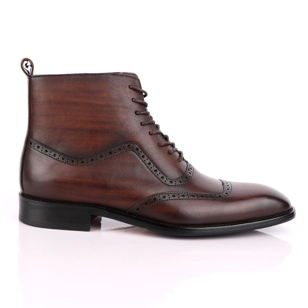 Massimo Dutti High tops Brogues Lace up Leather Chelsea Coffee Boot - Obeezi