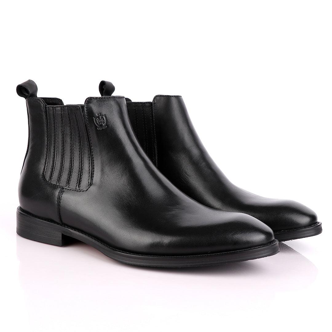 Massimo Dutti High tops Brogues Leather Chelsea Black Boot - Obeezi