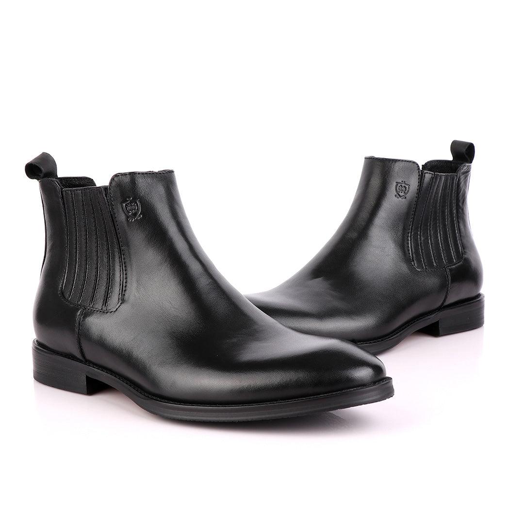 Massimo Dutti High tops Brogues Leather Chelsea Black Boot - Obeezi