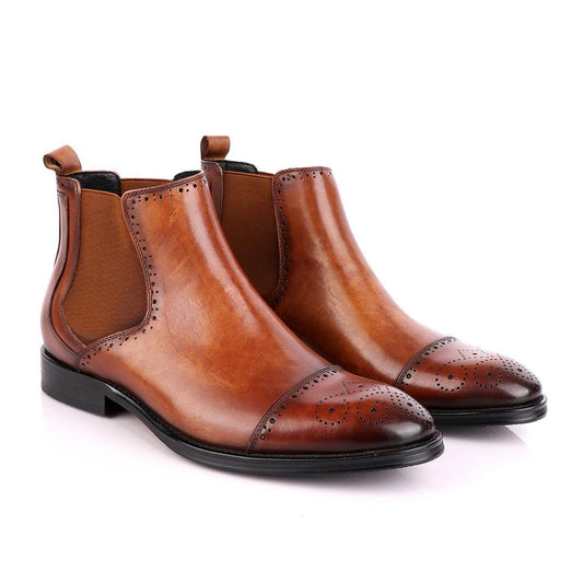 Massimo Dutti High tops Brogues Leather Chelsea Brown Boot - Obeezi