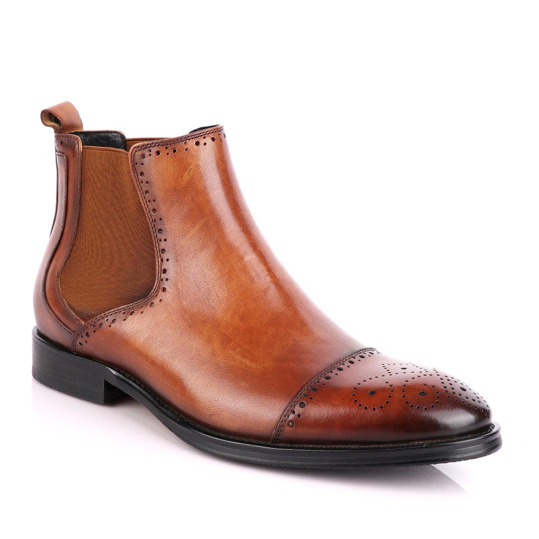 Massimo Dutti High tops Brogues Leather Chelsea Brown Boot - Obeezi