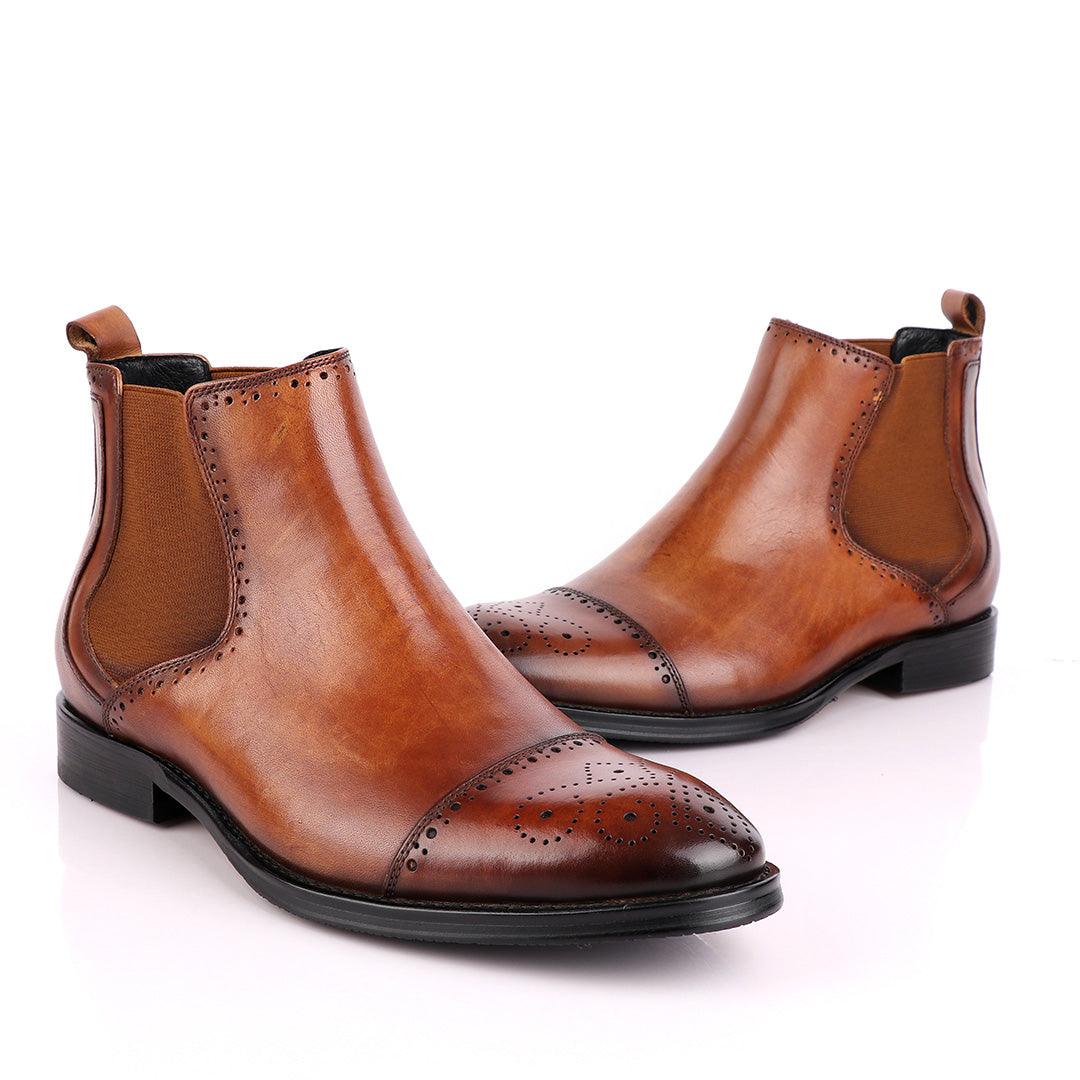 Massimo Dutti High tops Brogues Leather Chelsea Brown Boot - Obeezi