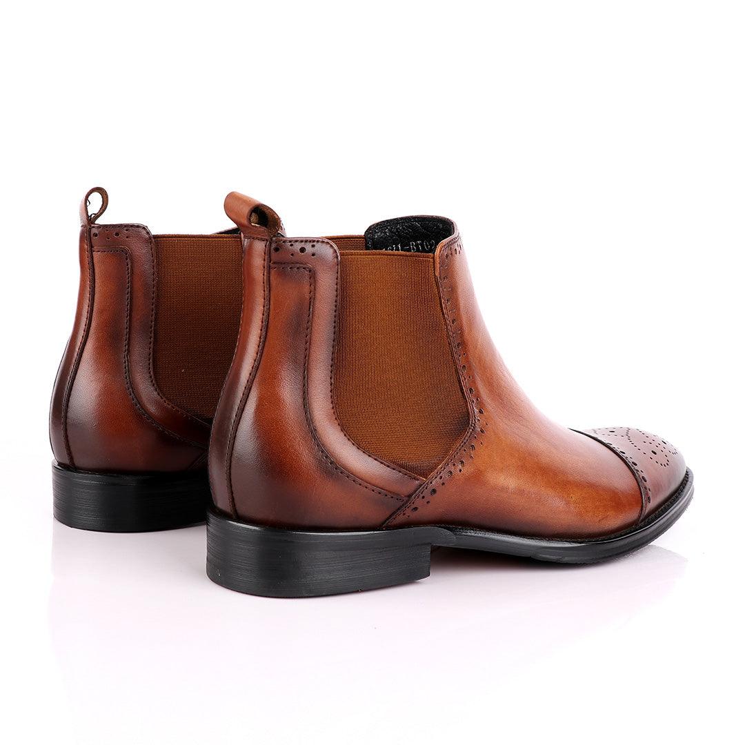 Massimo Dutti High tops Brogues Leather Chelsea Brown Boot - Obeezi