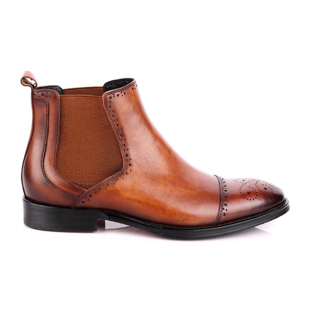 Massimo Dutti High tops Brogues Leather Chelsea Brown Boot - Obeezi