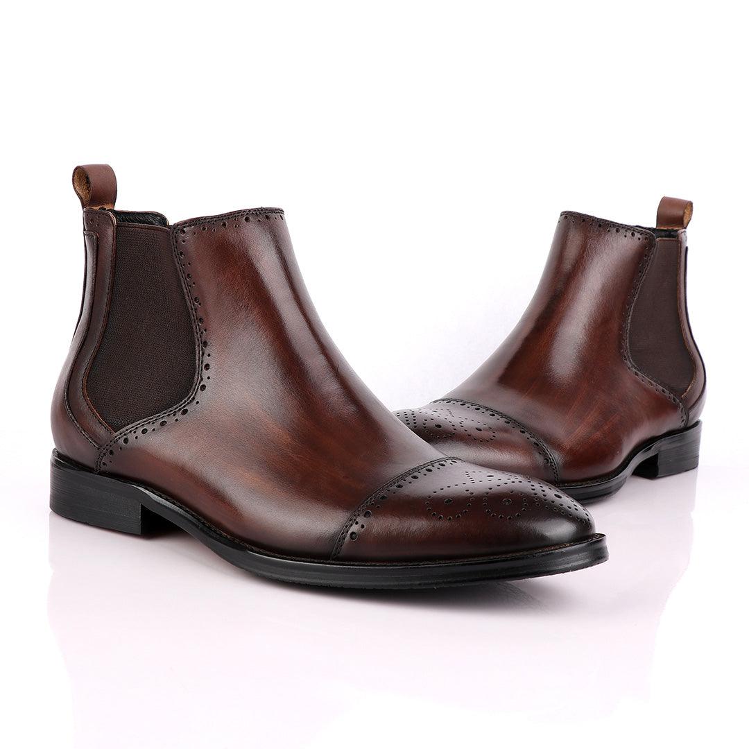 Massimo Dutti High tops Brogues Leather Chelsea Coffee Boot - Obeezi