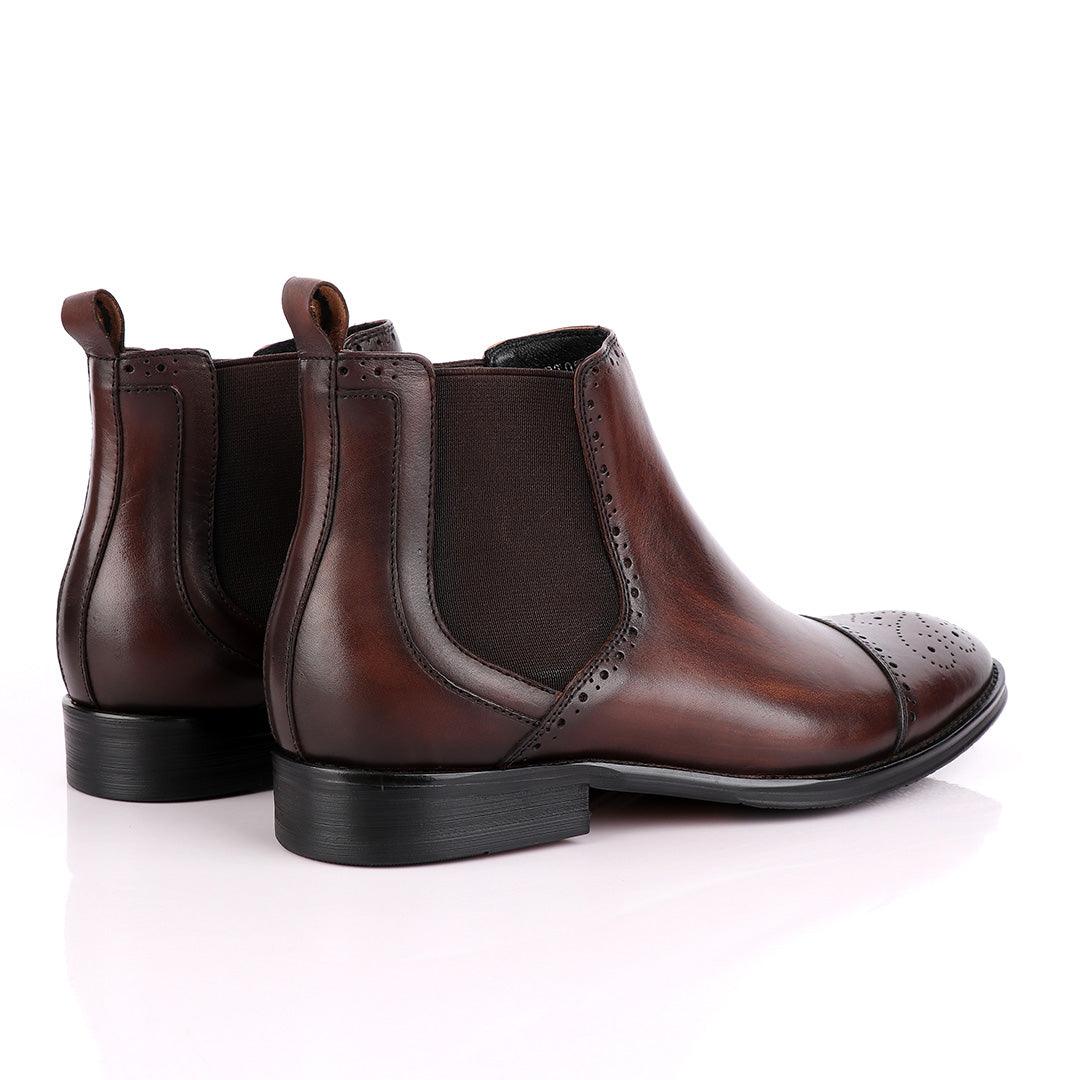 Massimo Dutti High tops Brogues Leather Chelsea Coffee Boot - Obeezi