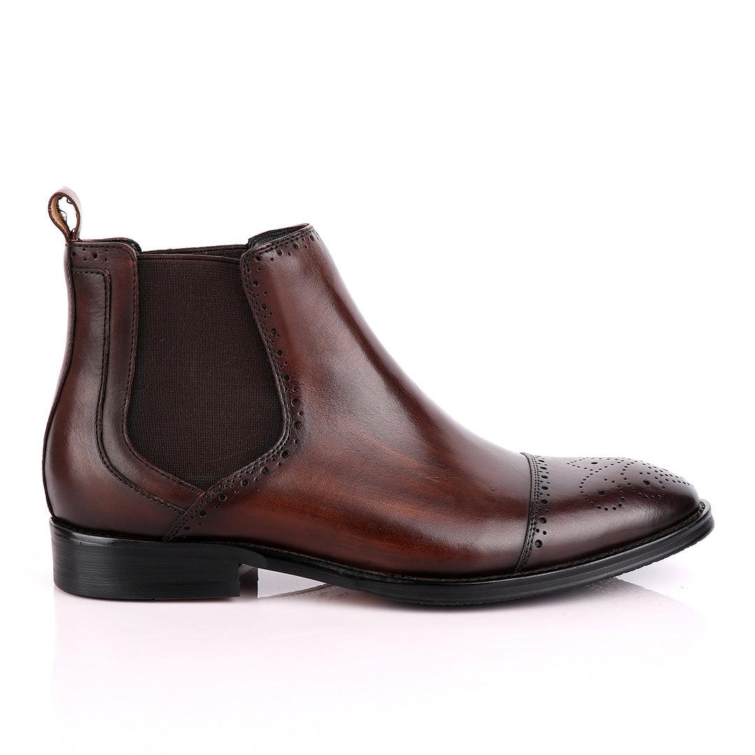 Massimo Dutti High tops Brogues Leather Chelsea Coffee Boot - Obeezi