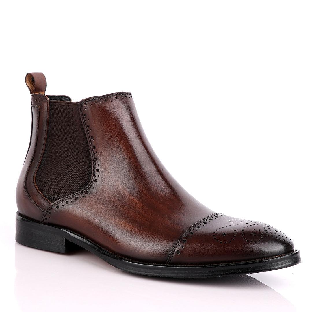 Massimo Dutti High tops Brogues Leather Chelsea Coffee Boot - Obeezi