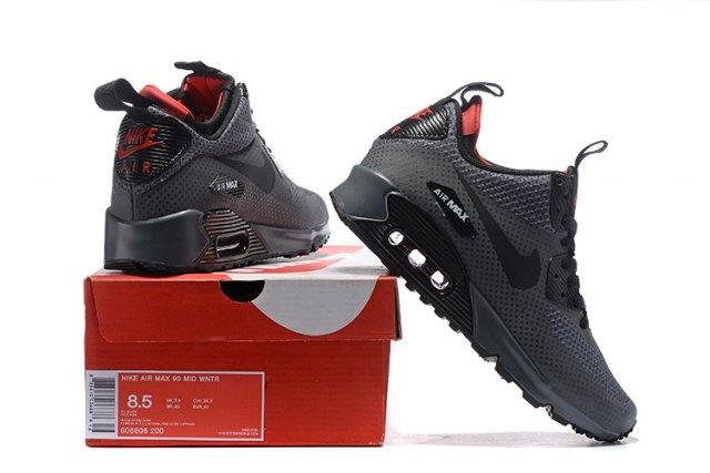 MAX 90 MID WNTR Grey Red Mens Running Shoes - Obeezi