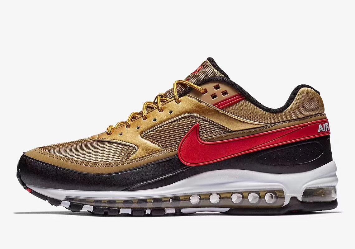 Max 97 Black Gold Red Men's Running Sneakers - Obeezi