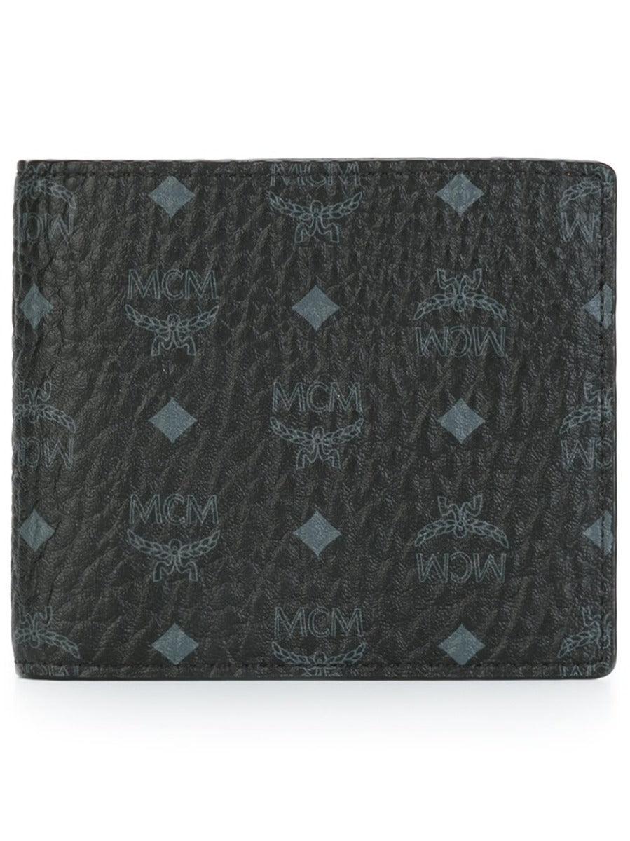 MCM Logo Print Billfold Wallet Black - Obeezi.com