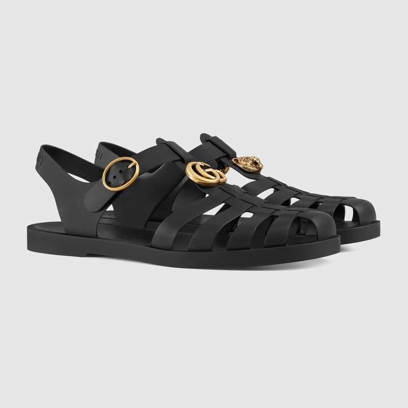 Men Leather buckle strap Black sandal - Obeezi