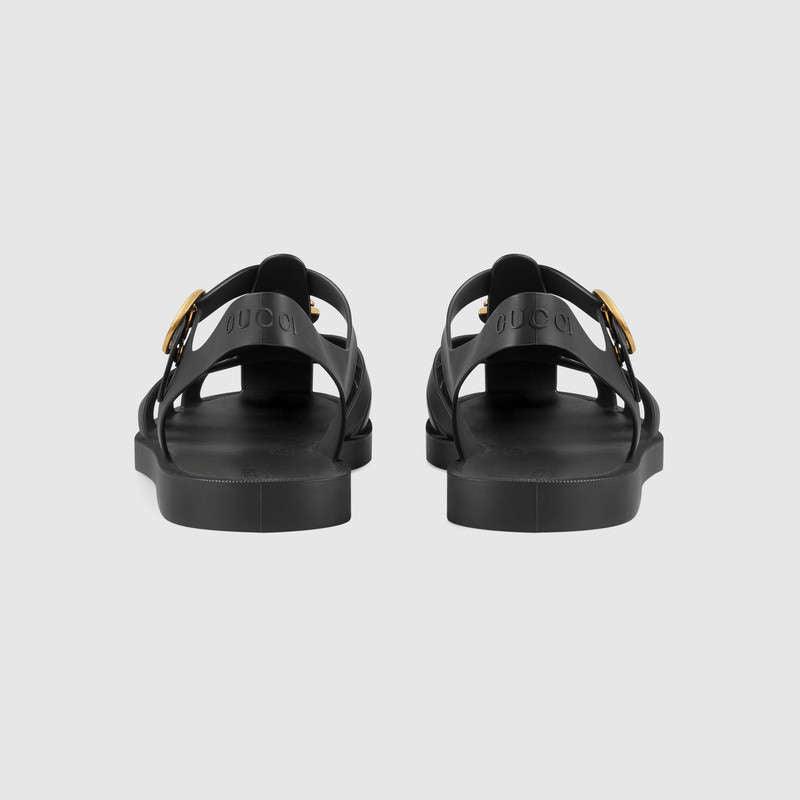 Men Leather buckle strap Black sandal - Obeezi