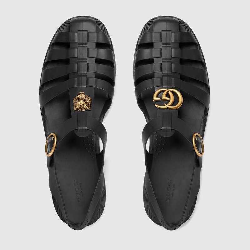 Men Leather buckle strap Black sandal - Obeezi