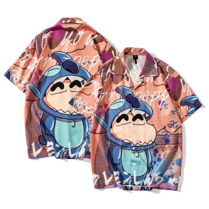 Men's Animated Shark Man Multi Coloured Designed Aloha Shirt - Obeezi.com