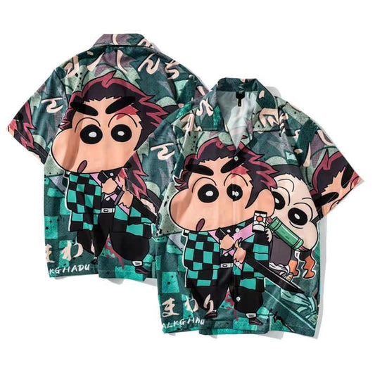 Men's Animated Swordsman Multi Coloured Designed Aloha Shirt - Obeezi.com