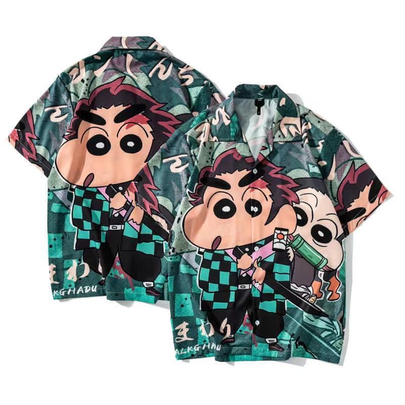 Men's Animated Swordsman Multi Coloured Designed Aloha Shirt - Obeezi.com