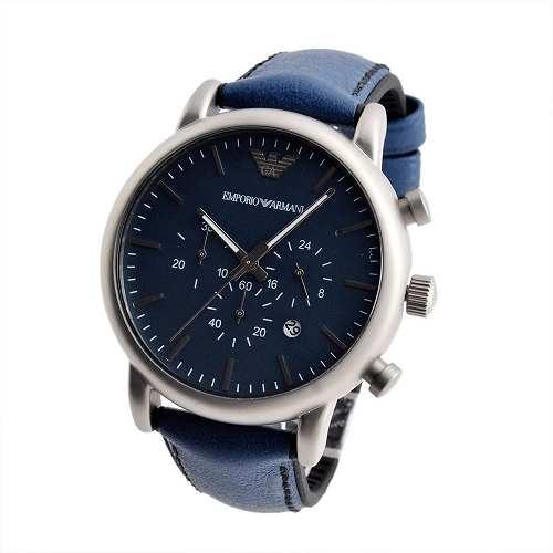 Men's AR1969 Chronograph Blue Leather Watch - Obeezi.com