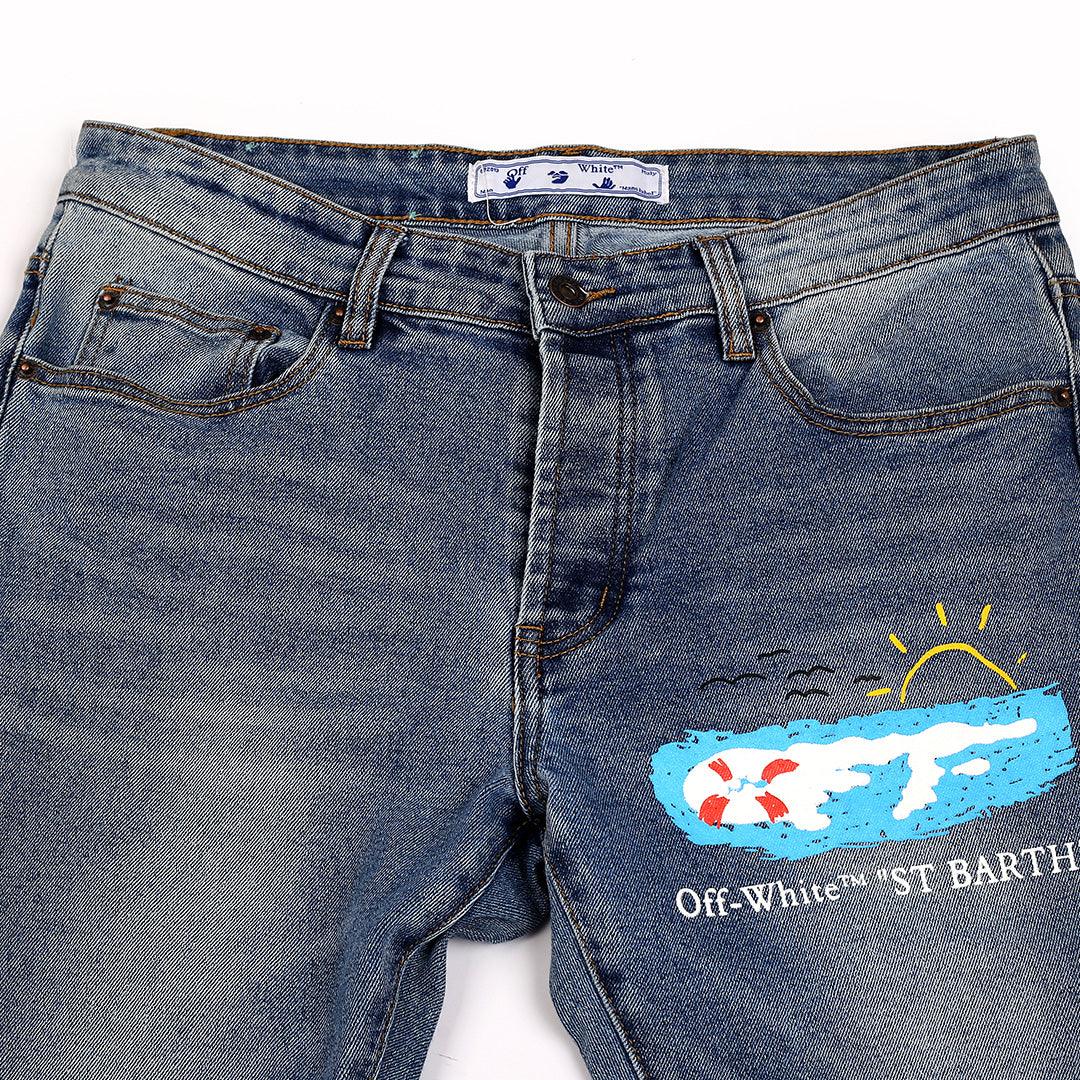 Men's Authentic Off Cloudy Print Designed Jean - Blue - Obeezi.com